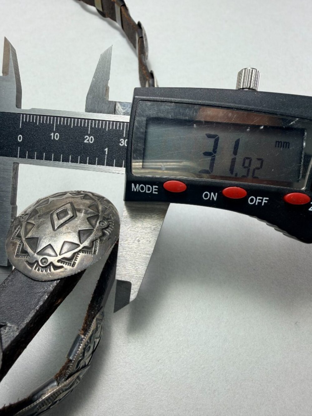Vintage Native American Sterling Concho Belt Signed Hand Stamped Leather Long - Picture 16 of 16